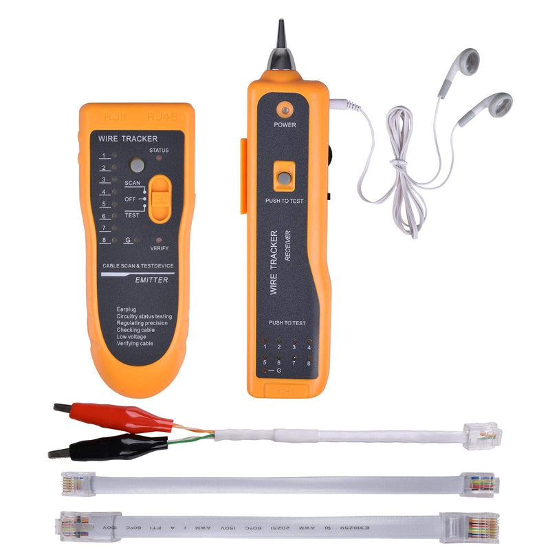 Network Cable Tester, RJ45 RJ11 Multi-Function Wire Tracer and Circuit Tester with Earphone for Cable Collation, Network & Telephone Line Test, Yellow