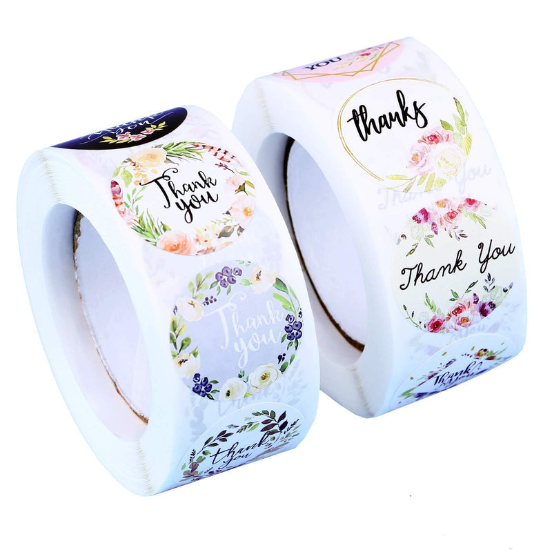 Thank You Sticker roll 16 Design 1 inch 1000 Round Small Business Sticker Label for Envelope Gift Bag Packaging Boutique, 2 Packs per Pack Xxn-yz02