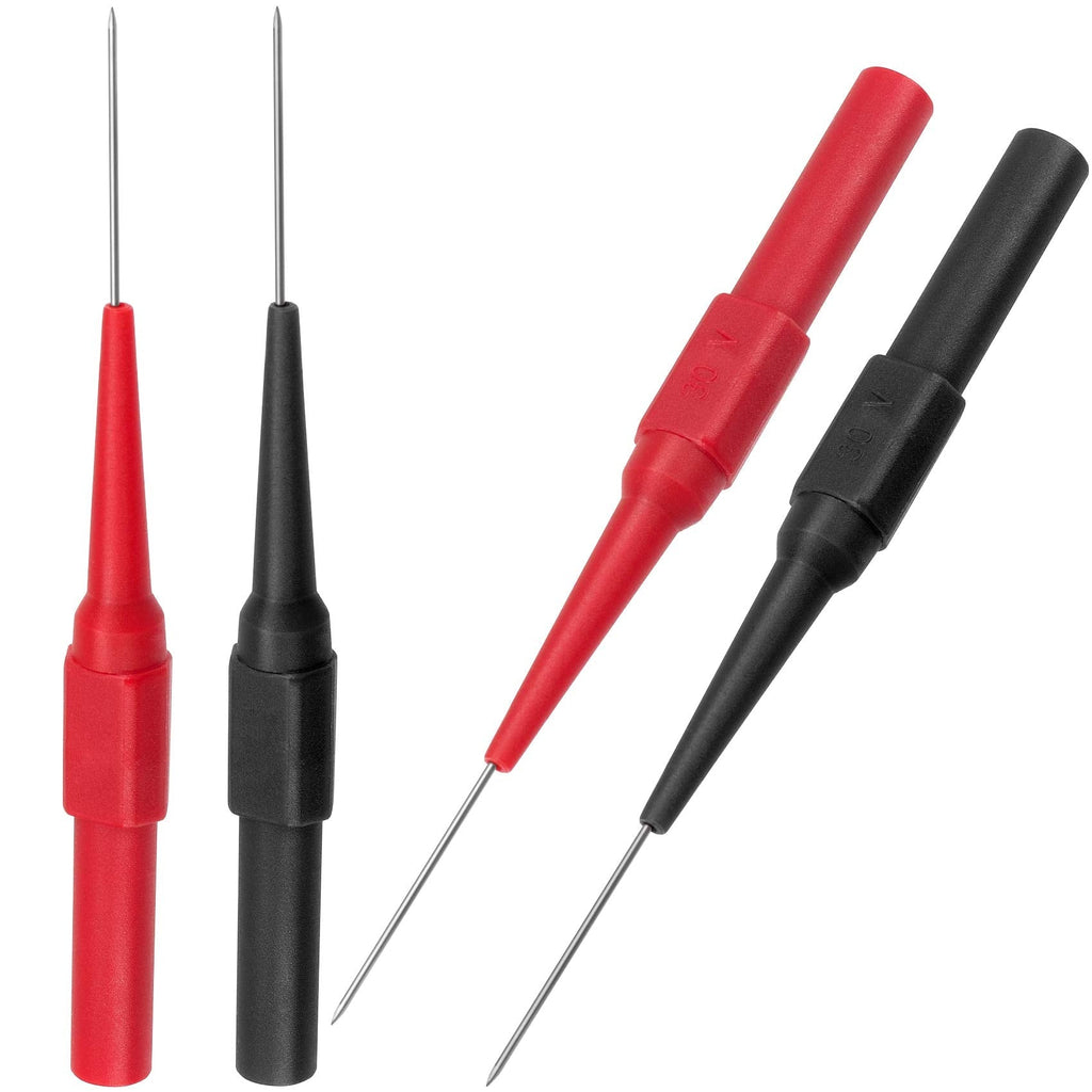 OIIKI 4Pcs 0.7mm Test Probe Pins, Non-Destructive Insulation Wire Piercing Needle, Stainless Steel Back Probe Pins, Super Tip Multimeter Probes for Banana Socket Plug, Car Tester (Black&Red) Style 1