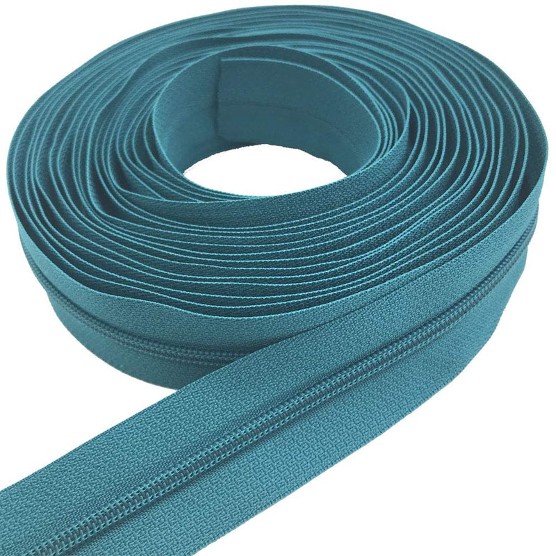 10Yards Bulk Zippers #3 Nylon Coil Zippers by The Yard with 15pcs Auto-lock Zipper Sliders and 10pcs Silver Pulls for Sewing Crafts Bages(#3 Deep Acid Blue)