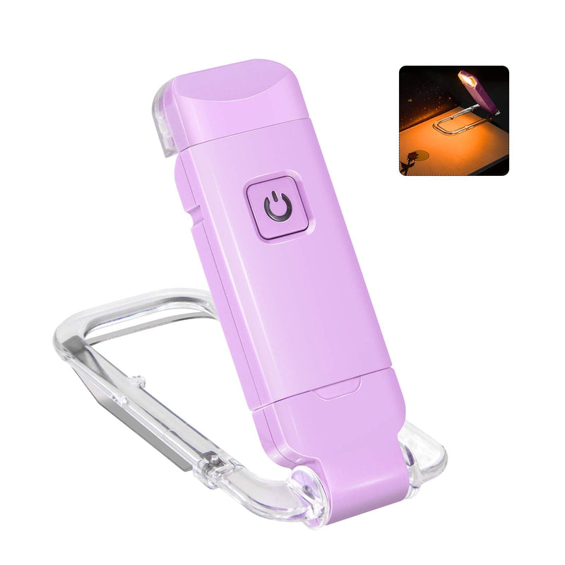 Rechargeable Book Reading Light for Kids,Clip on LED Book Light in Bed,Portable Bookmark Light with Brightness Adjustable for Eye-Protection,Warm White and Amber LEDs Night Reading Light for Bookwarms Violet