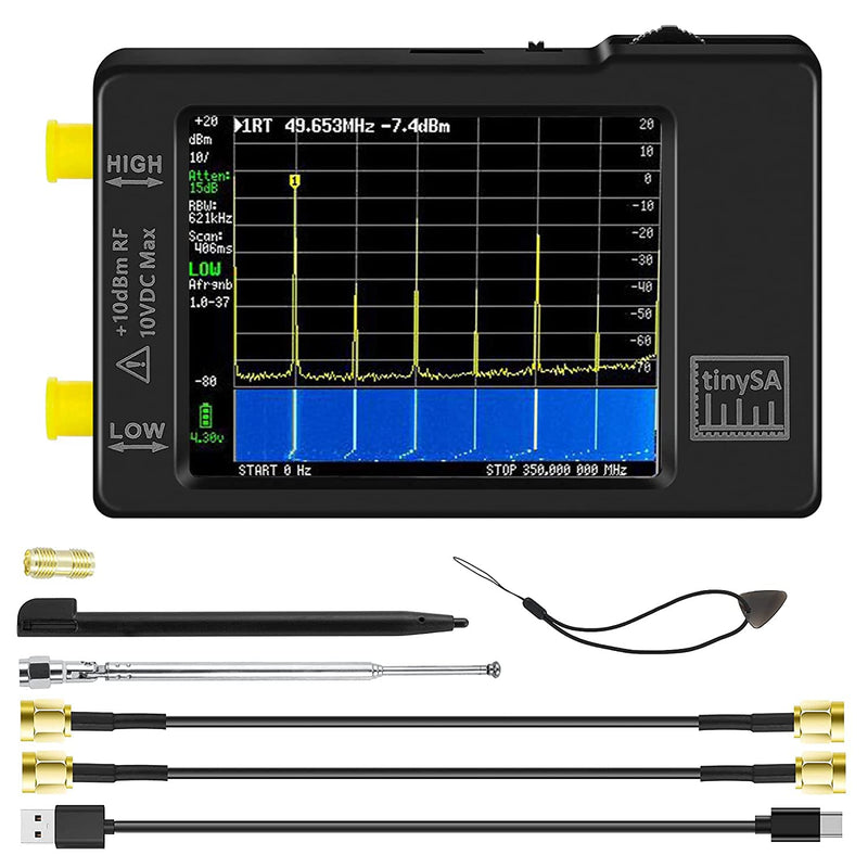 Portable tinySA Spectrum Analyzer - AURSINC Hand Held Frequency Analyzer 2021 Upgraded V0.3.1 | 100kHz to 960MHz MF/HF/VHF UHF Input | ESD Protected Function & 2.8 inch Touchscreen | Signal Generator