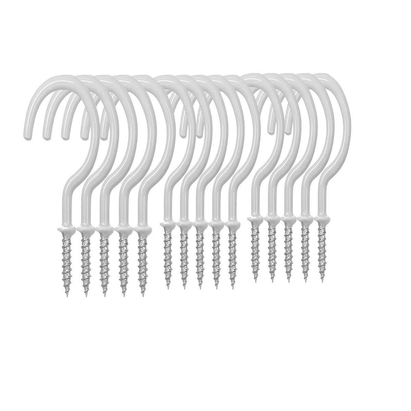 15pcs 2.9Inch White Vinyl Coated Screw-in Ceiling Hooks Cup Hooks Indoor and Outdoor Use, Screw Hook