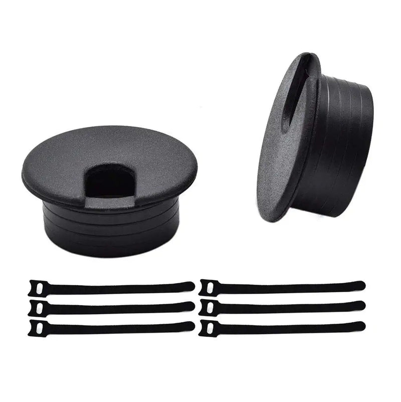 1-1/2 Inch (38mm) Black Wire Grommets and Cable Ties Kit ABS Plastic Desk Hole Cover Cord Organizer for Computer Desk Cabinet (2pcs Desk Grommets + 6pcs Reusable Ties) 38mm(1-1/2 inch)