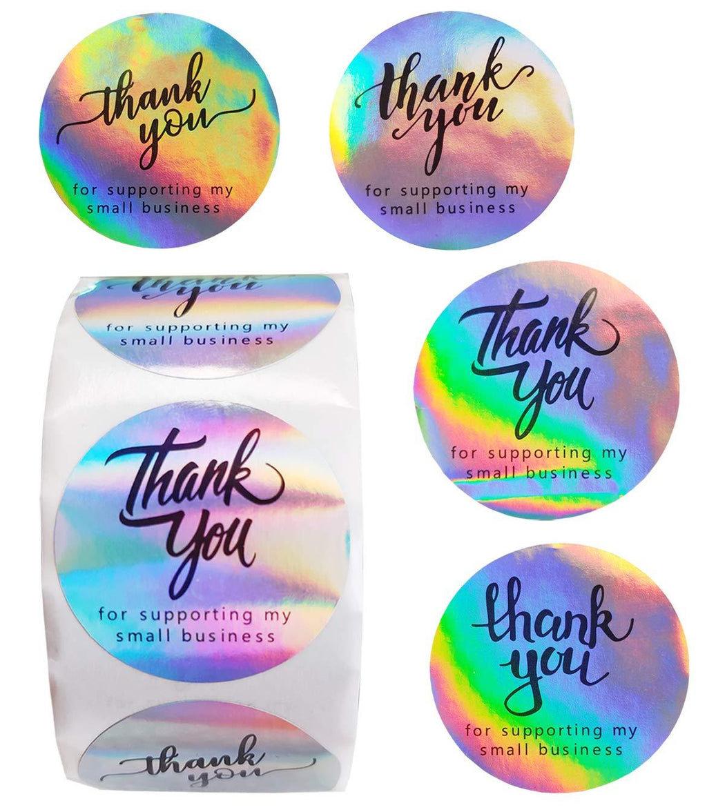 600Pcs 1.5" Thank You for Supporting My Small Business Stickers, 4 Designs, Round Shape Adhesive Holographic Stickers Rainbow Holo Stickers for Business Boutiques Shop Wrapping Supplies 600