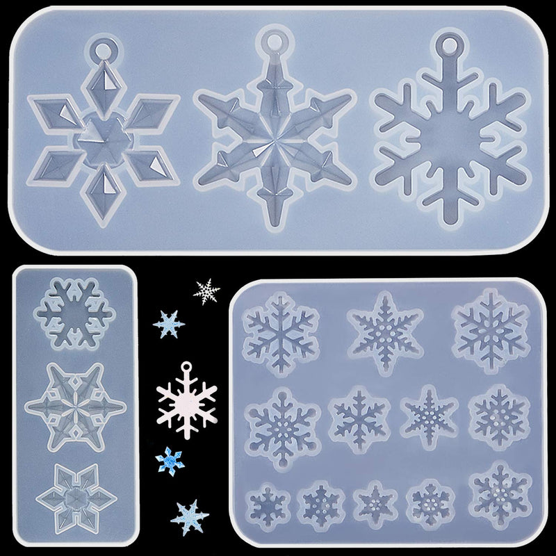 3 Pieces Snowflake Silicone Moulds, DIY Silicone Pendant Mold Making Resin Casting Mold for Holiday Craft Supplies