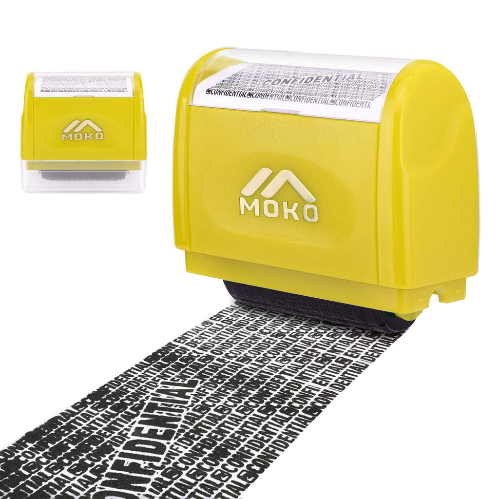 MoKo Identity Theft Protection Stamp Roller, Refillable Self Inking Wide Roller Security Stamp, Private & Confidential Stamp Roller for Personal Information Blackout, Large Size, Yellow