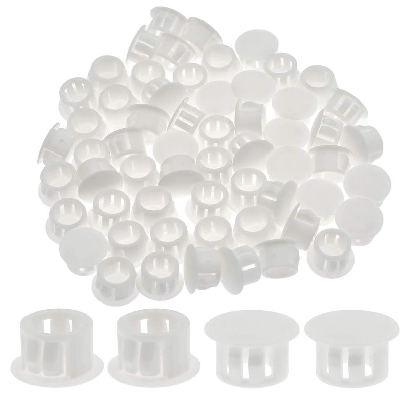 Suiwotin 60PCS 13mm (1/2") White Hole Plugs Plastic Flush Type Hole Plugs Snap in Locking Hole Tube, Furniture Fencing Post Pipe Insert End Caps (White) 13mm (1/2")