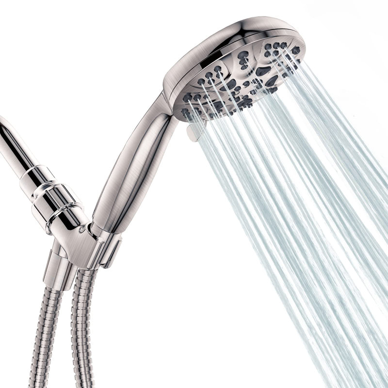 HOPOPRO 6 Functions Handheld Shower Head Set, High Pressure Shower Head High Flow Hand Held Showerhead Set with 59 Inch Hose Bracket Teflon Tape Rubber Washers Brushed Nickel