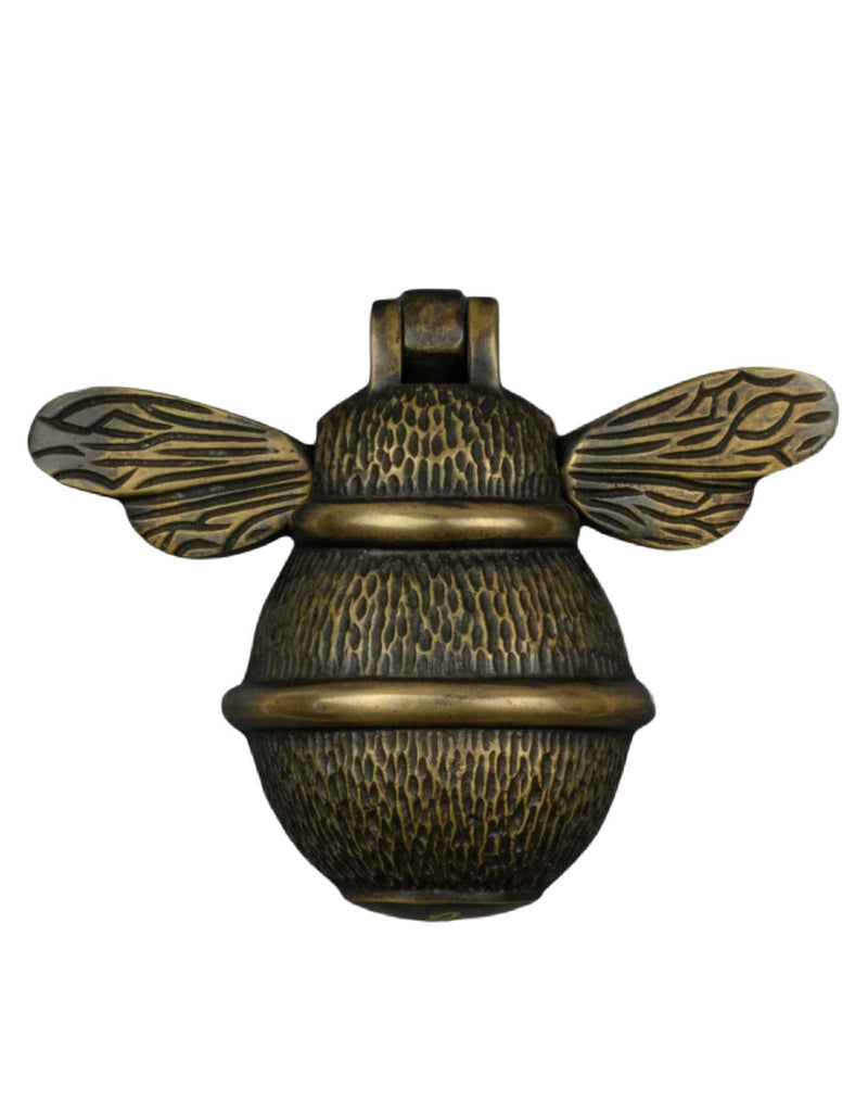 Bee Door Knocker for Front Door | Polished Solid Brass Bee | Brass Knockers with Strike Plate | UPVC | Bumblebee Front Door Furniture with a Unique Design (Antique Brass) Antique Brass