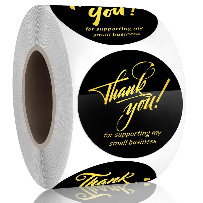 Padike 1.5" Thank You for Supporting My Small Business Stickers, 4 Designs, Highly Recommended for Small Business Owners and Online Sellers, 500 Labels Per Roll (Black & Gold, 1.5inch) Black & Gold