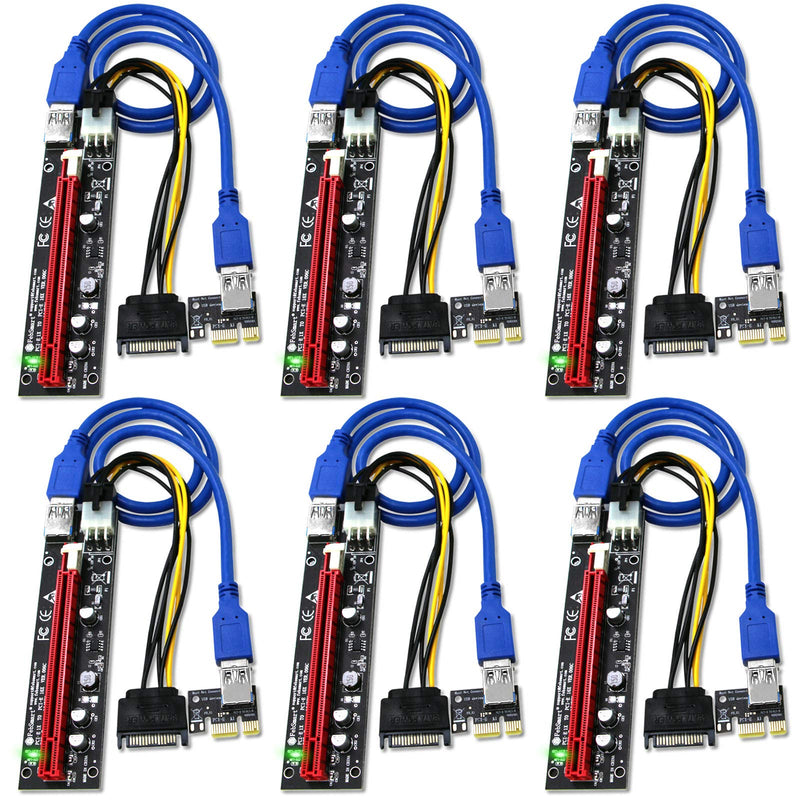 FebSmart PCI-E Riser for Bitcoin Litecoin ETH Coin Mining 6 PIN Powered PCIE Extension Cable GPU Riser Ethereum Mining ETH GPU Extension Cable PCIEX1 to PCIE X16 Extender VER006C GPU Riser(6-PCS) 6PCS/PACK