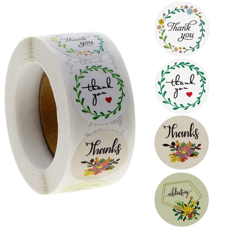 Thank You Stickers Roll, 1.5", Used for Your Products, Packages, Bags, Envelopes, Boxes, Cards, Letters. (4 Designs, 1000 pcs/roll) 1000 Pcs * 1 Roll， 4 Designs