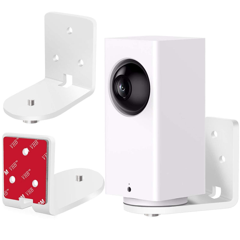2 Pack Screwless Adhesive Wall Mount Compatible with Wyze Cam Pan, 2 Ways Installation VHB Stick On or Screws- Easy to Install, Full Tilt & Pan Function,No Drilling, No Wall Damage Adhesive Mount WHITE