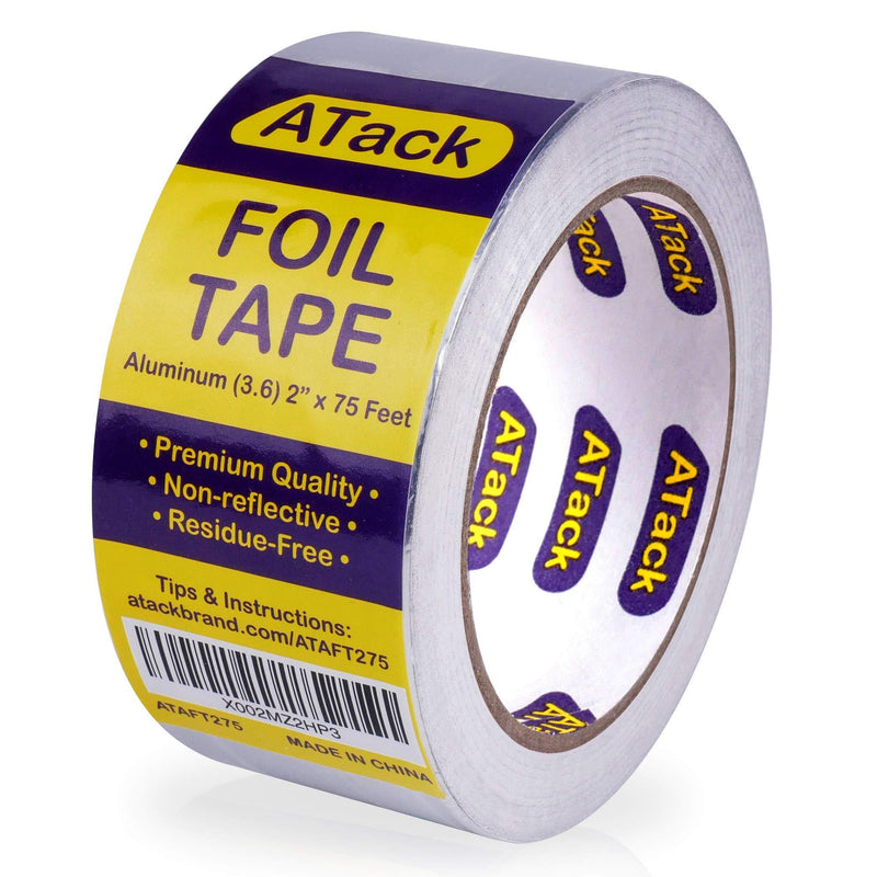 ATack Aluminum Foil Reflective Duct Tape, 2 Inches x 75 Feet, 3.6 mil, High Temp and Heavy Duty Metal Aluminum HVAC Tape for Duct Work, Furnace, AC Units and Metalworks