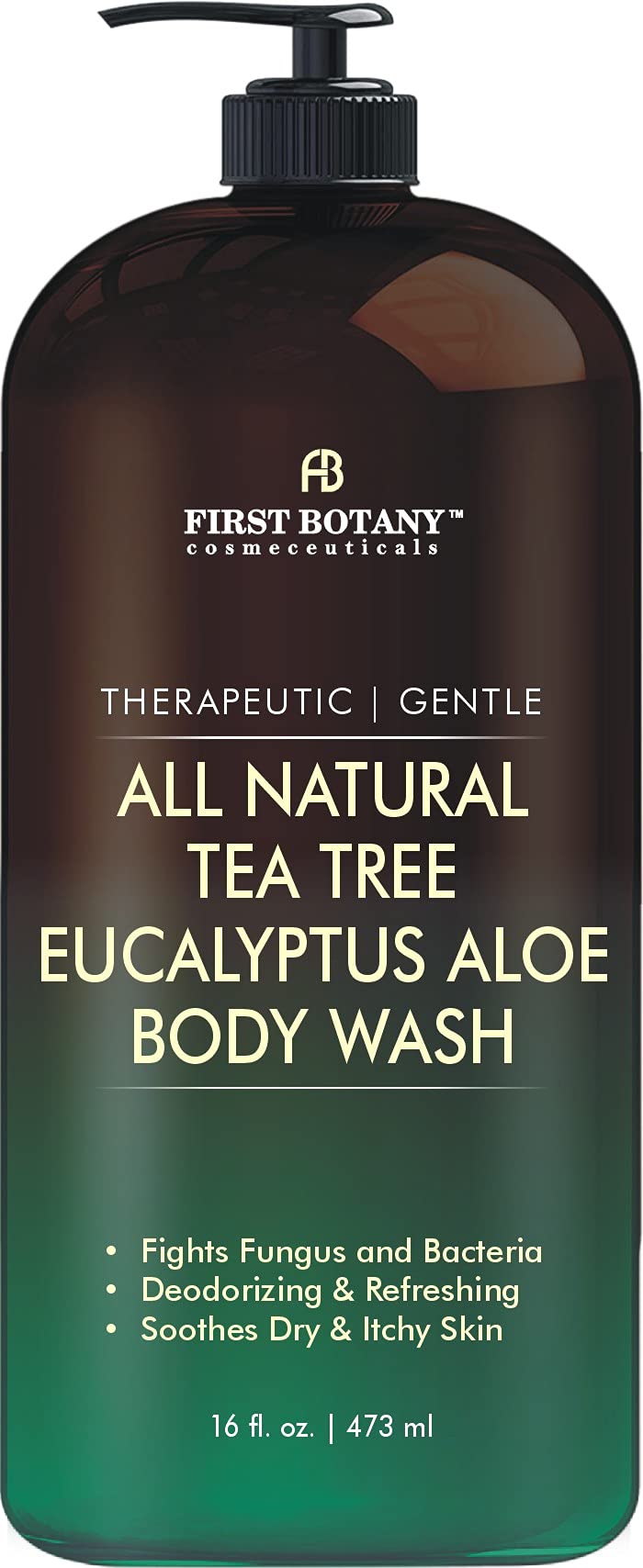 ALL Natural Tea Tree Body Wash - Fights Body Odor, Athleteâ€™s Foot, Jock Itch, Nail Issues, Dandruff, Acne, Eczema, Yeast Infection, Shower Gel for Women & Men, Eucalyptus Aloe Skin Cleanser -16 fl oz
