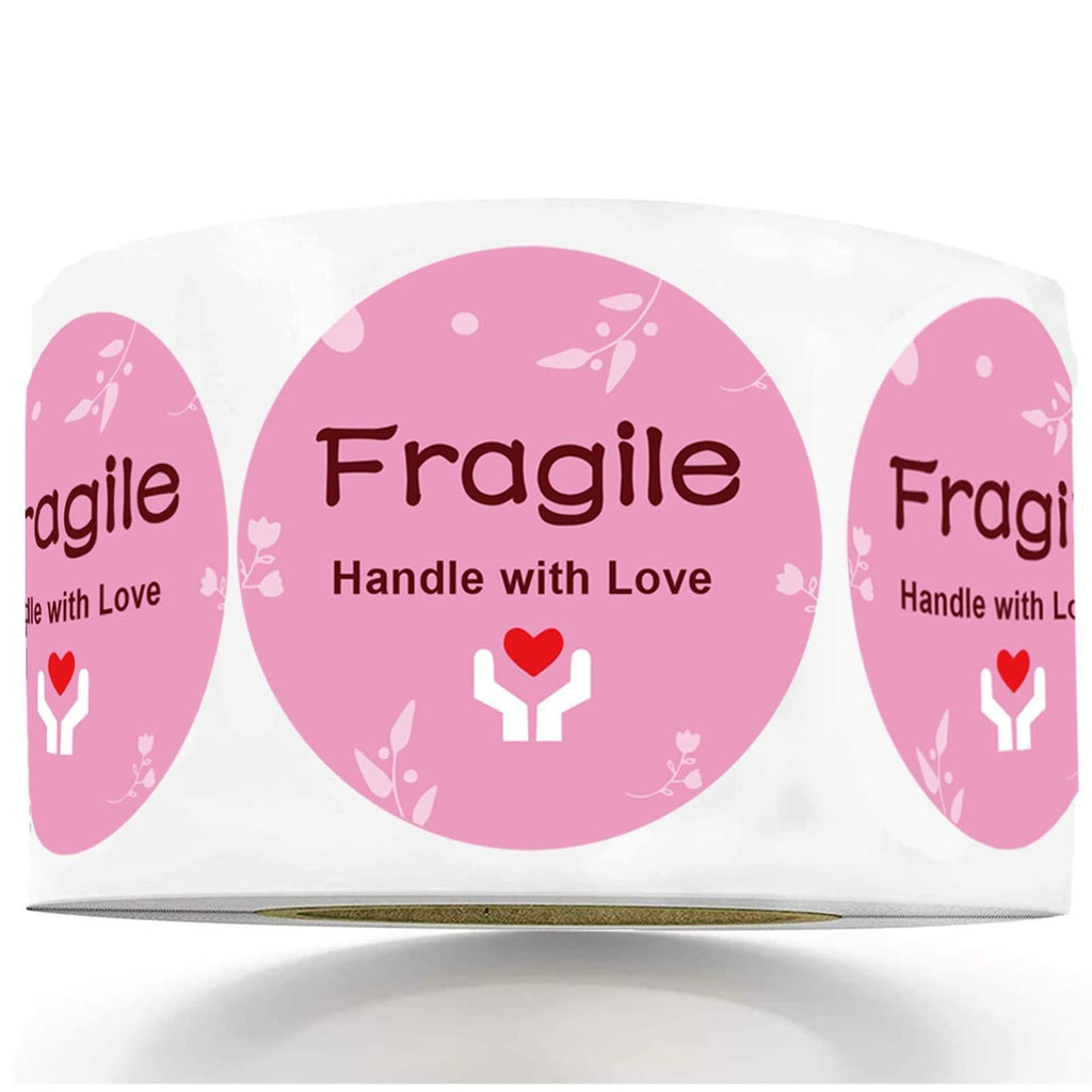 2 inch Pink Fragile Handle with Love Tender Warning Sticker Small Moving Thank You Shipping Labels for Luggage Gift Bag Small Business Mailing Packages 500 pcs per roll Heavy-Duty Handle with Care