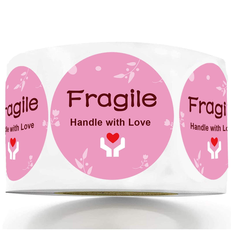 2 inch Pink Fragile Handle with Love Tender Warning Sticker Small Moving Thank You Shipping Labels for Luggage Gift Bag Small Business Mailing Packages 500 pcs per roll Heavy-Duty Handle with Care