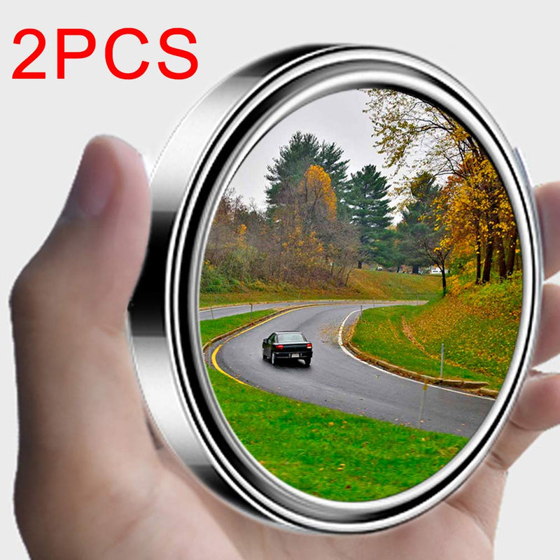 ESreake 2pc 3” Adjustable large Round Stick-on Convex Spot Mirror, big HD Glass Convex Rear View Mirror,Strong Adhesive Blind Spot Mirror for Car, Van, SUV and Trucks (3"(75mm), Silver frame) 3"(75mm)