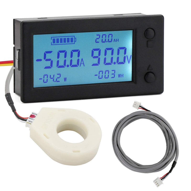 Battery Monitor, DROK Amp Volt Power Watt Meter DC 0-300V 200A STN LCD Display Panel Meter, Current Voltage Energy Capacity Ammeter Voltmeter Multimeter Gauge with Hall Sensor, 2.5m Shielded Wire 98.4"/2.5m Cable