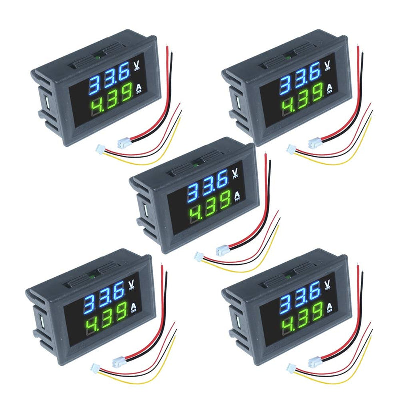 diymore 5PCS 0.28" Digital Voltmeter Ammeter DC 100V 10A Amp Voltage Current Volt Amp Meter Tester 3 Bits Dual LED Display Panel(Blue-Green) Blue-Green