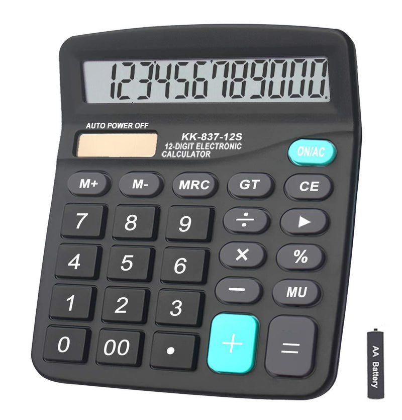 Calculators, BESTWYA 12-Digit Dual Power Handheld Desktop Calculator with Large LCD Display Big Sensitive Button (Black, Pack of 1) Black, Pack of 1