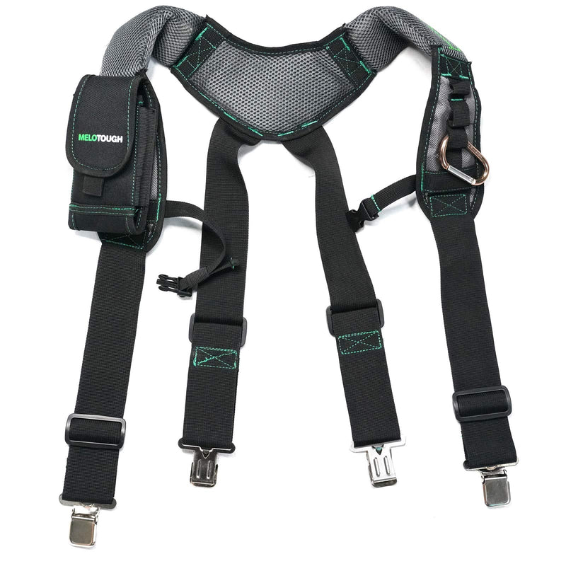 MELOTOUGH Gel Construction Work Suspender Tool Belt Suspenders with Gel shoulder pad Detachable Phone Holder (Heavy Duty Clip End Tool Belt Suspenders) Heavy Duty Clip End Tool Belt Suspenders