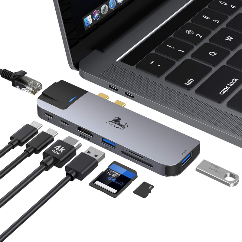 USB C Hub Adapters for MacBook Pro/Air, 8 in 2 Docking Station for MacBook Pro Air with 4K HDMI Port, Gigabit ethernet, 2 USB, TF/SD Card Reader, USB-C 100W PD and Thunderbolt 3