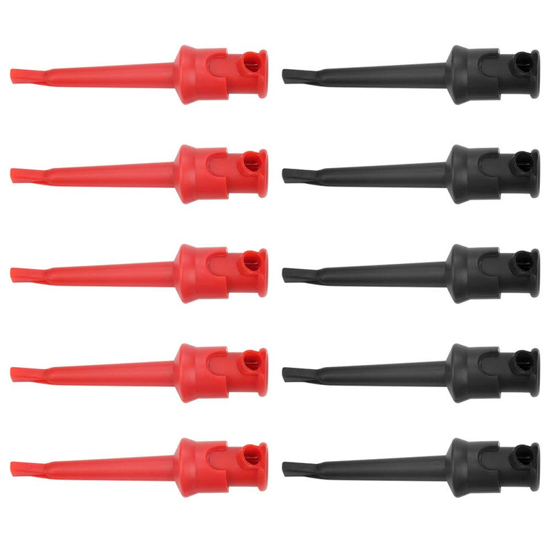 Pack of 10 Multimeter Test Hook Lead Silicone Grabbers Testing Probes Insulation Clip for SMT SMD IC D20 Multimeter Teset Cable 4mm 0.2inch Port Hook Leads (Black & red)
