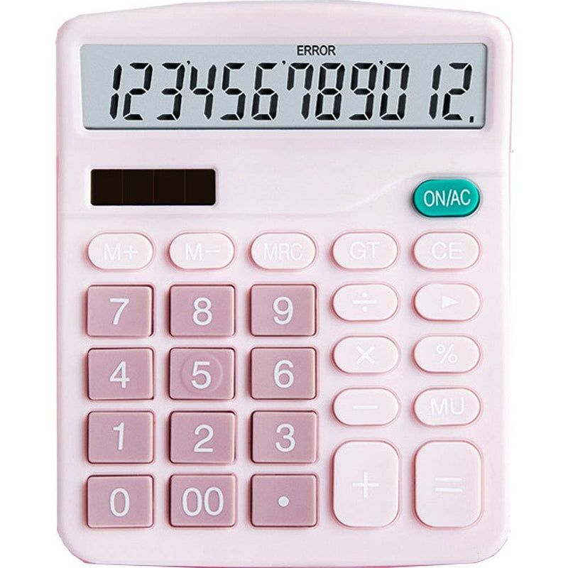 YOUHO Calculator, 12-bit Solar Battery Dual Power Standard Function Electronic Calculator with Large LCD Display Office Calculator Black(ONE Battery) (KK-837B, 1PACK，Pink) 1PACK Pink