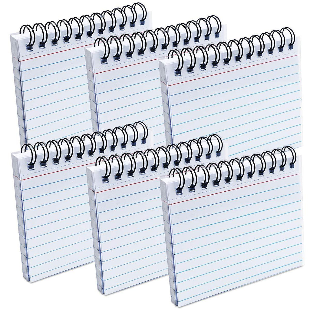 SKPPC 6 Pack Spiral Bound Ruled White Index Card, White Paper Ring Index Cards Bulk, Index Cards for Home School Office, 3 x 4 Inch