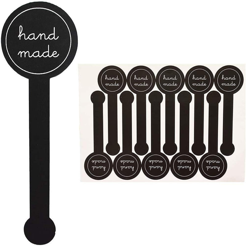 GBSTORE 200 Pcs Hand Made Self-Adhesive Stickers Black Long Label Stickers Lollipop Sealing Stickers for Candy Cookie, Bakery, Cake, Sweet, Treat, Biscuit, Chocolate and Gift