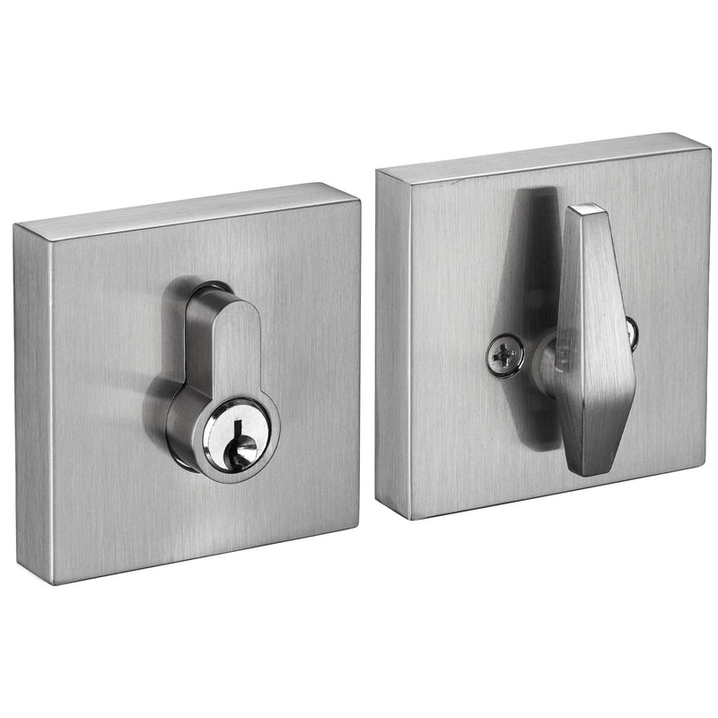 Berlin Modisch Contemporary Square Single Cylinder Deadbolt Lock for Front Door Entrance Modern High Security Heavy Duty â€“ Satin Nickel Finish Brushed Nickel Finish Deadbolt [Single Cylinder]