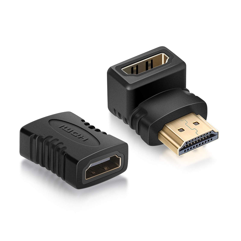 2 Pack HDMI Adapter, Tsemy Right Angle 90 Degree Gold Plated HDMI Male to Female Connector, Female to Female HDMI Connector, Support 3D 4K 1080P HDMI Extender for HDTV Laptop PC