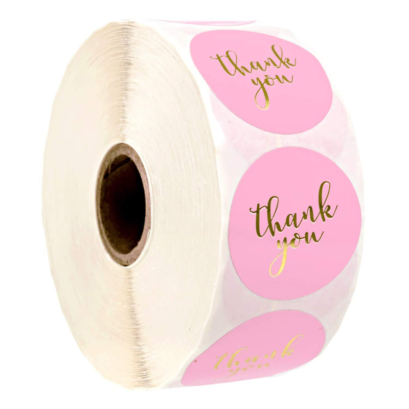 Pink and Gold Foil Thank You Stickers / 1.5" Circle Labels / 1000 per Pack