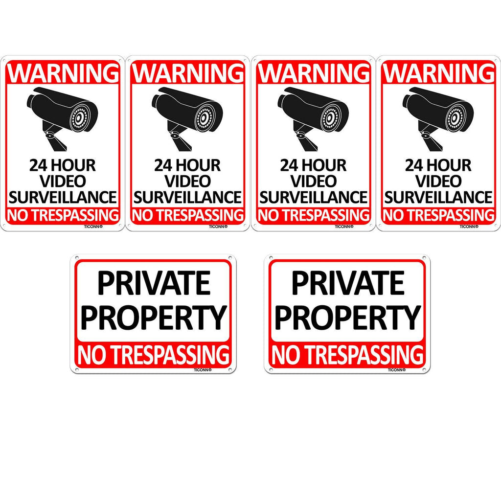 TICONN 4 Pack 24 Hour Video Surveillance Sign & 2 Pack Private Property Sign