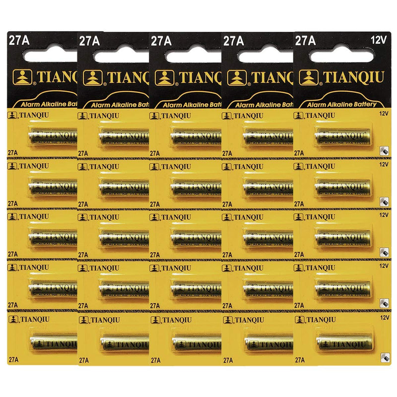 Tianqiu A27 12V Alkaline Battery, Tearstrip (25 Batteries) 25 Batteries