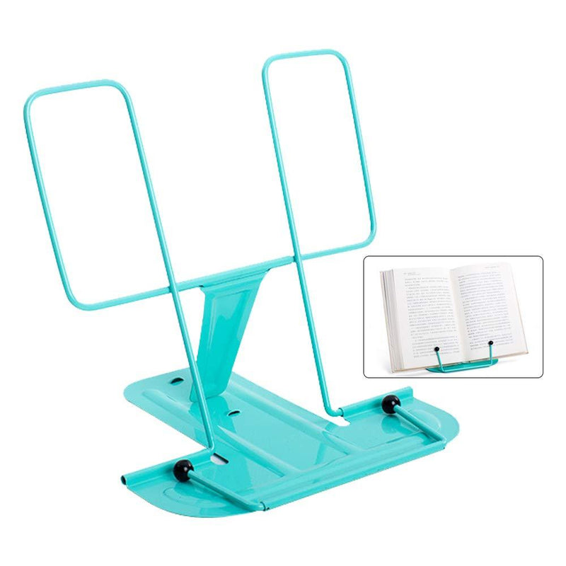 Vankcp Book Stands Adjustable Reading Book Stand with Folding Tray,Portable Metal Book Easel Display Holders,Fold-n-Stow Small Book Rest for Textbooks, Cookbook, IPad, Document (Light Blue)