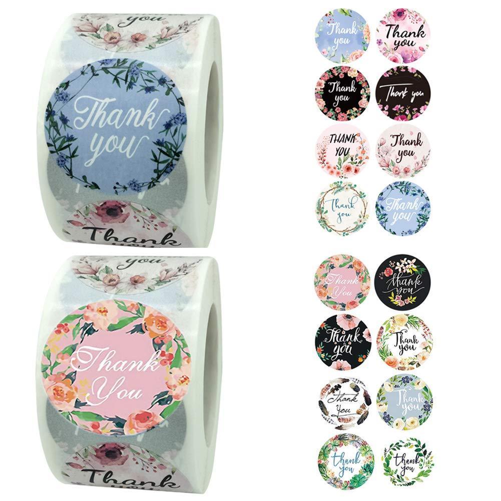 LNGLAT 1000pcs Thank You Stickers, 16 Floral Designs 1.5" Thank You Handmade Sticker Roll for Business, Thank You Labels for Bags, Envelopes, Christmas, Wedding, Party, Bubble mailers & Boxes