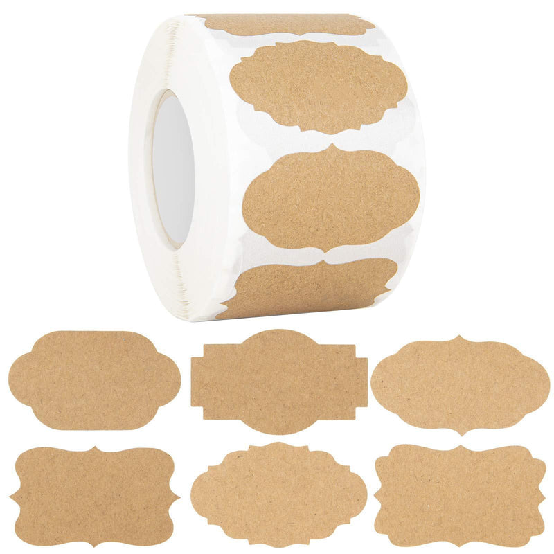 800 Pcs 1.2 x 2 Inch Natural Brown Kraft Label Stickers, Blank Stickers, Gift Tags Sticker, Holiday Present Stickers, Kraft Paper Sticker Labels for Gifts, Bottles, Containers and Jars, 6 Styles 1.2'' x 2''