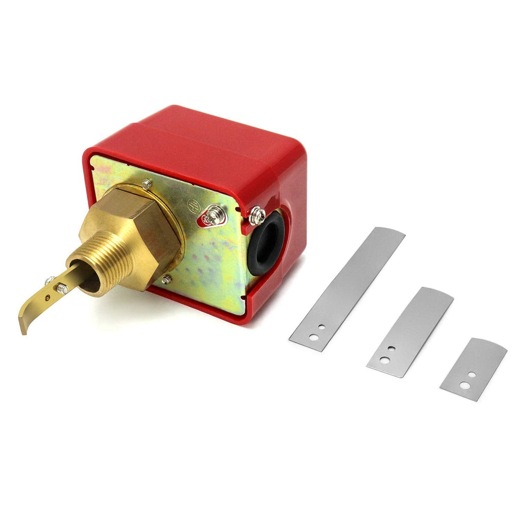 QWORK 1/2" (HFS-15) Water Flow Control Switch, 250V Brass Water Flow Switch Paddle Control, 1.0Mpa, SPDT Output, Male Thread Connection