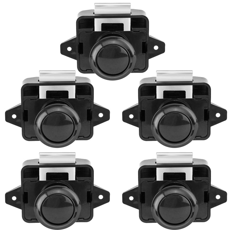 OCGIG 5 PCS Push Button Latch Cabinet Door Catch Keyless Cupboard Locks for RV Motorhome Camper Caravan(Black) Black-5PCS
