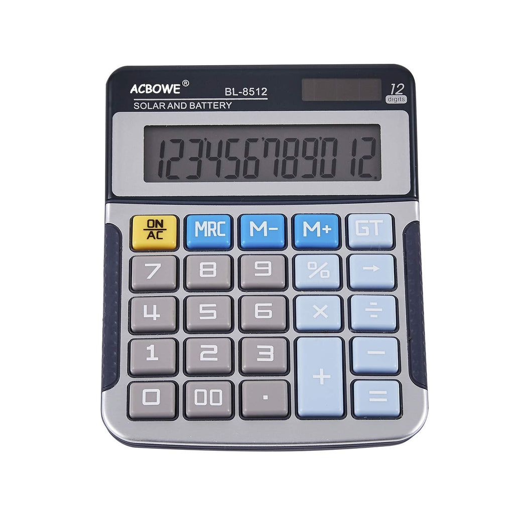 ACBOWE Pocket Size Calculator, Standard Function Desktop Calculator with 12 Digit Large Display and Buttons, Battery and Solar Powered, Suitable for Desk and On The Move Use - Blue