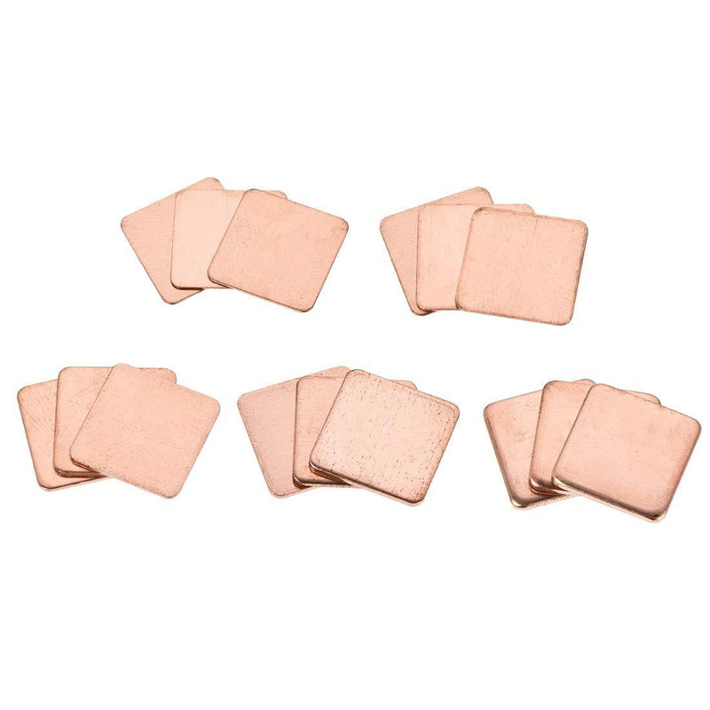 uxcell Flat IC Chipset Thermal Copper Heatsink for CPU GPU RAM 15 x 15mm with Thickness 0.3/0.5/0.8/1.0/1.5mm Total 15pcs 15x15mm
