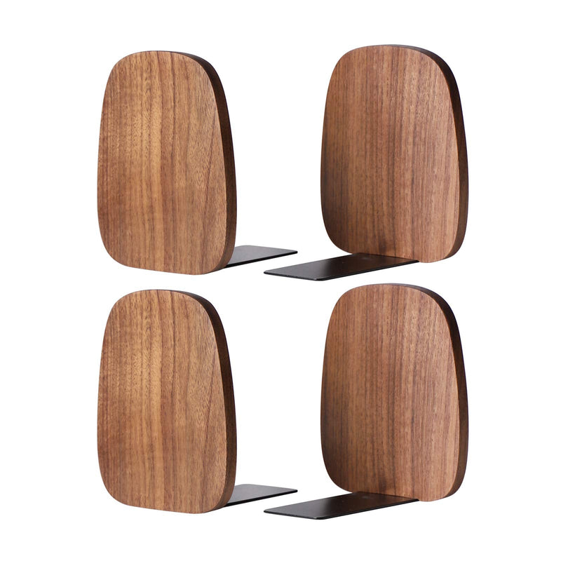 Muso Wood Book Ends for Shelves,Non-Skid Bookends for Heavy Books, Wooden Book Stopper for Home,Office,School,Library, 5.51 x 4.72 x 4.25 in, Walnut(2 Pairs/4 Pieces) Oval Walnut 2 Pairs
