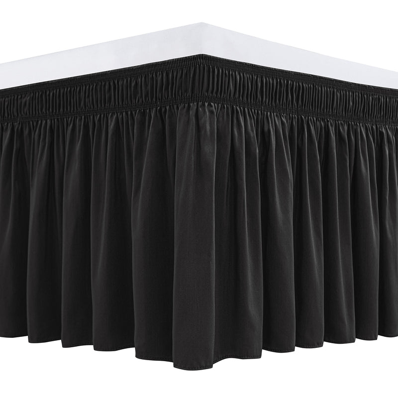 Biscaynebay Wrap Around Bed Skirts for Twin & Twin XL Beds 12 Inches Drop, Black Elastic Dust Ruffles Easy Fit Wrinkle & Fade Resistant Silky Luxurious Fabric Solid Machine Washable Twin-12" Drop