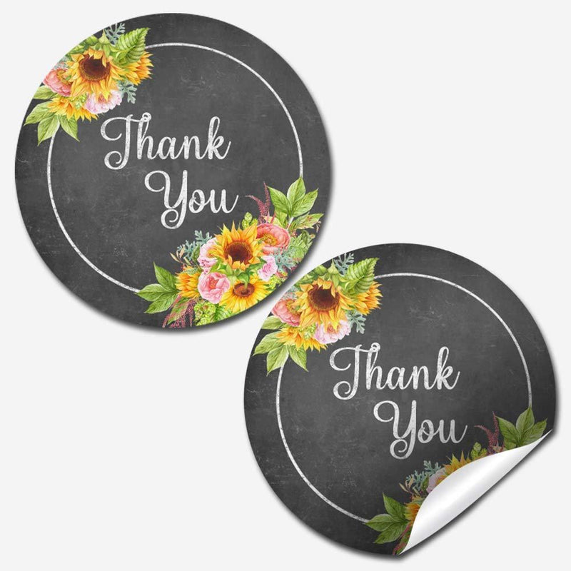 Pink & Yellow Floral Chalkboard Thank You Customer Appreciation Sticker Labels for Small Businesses, 60 1.5" Circle Stickers by AmandaCreation, Great for Envelopes, Postcards, Direct Mail, More!