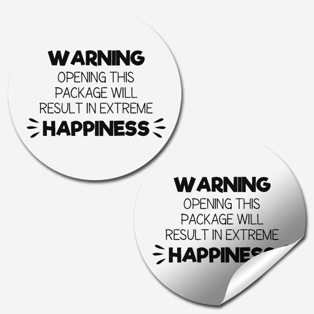 Warning: Will Result in Extreme Happiness Funny Thank You Customer Appreciation Sticker Labels for Small Businesses, 60 1.5" Circle Stickers by AmandaCreation, for Envelopes, Postcards, Direct Mail!