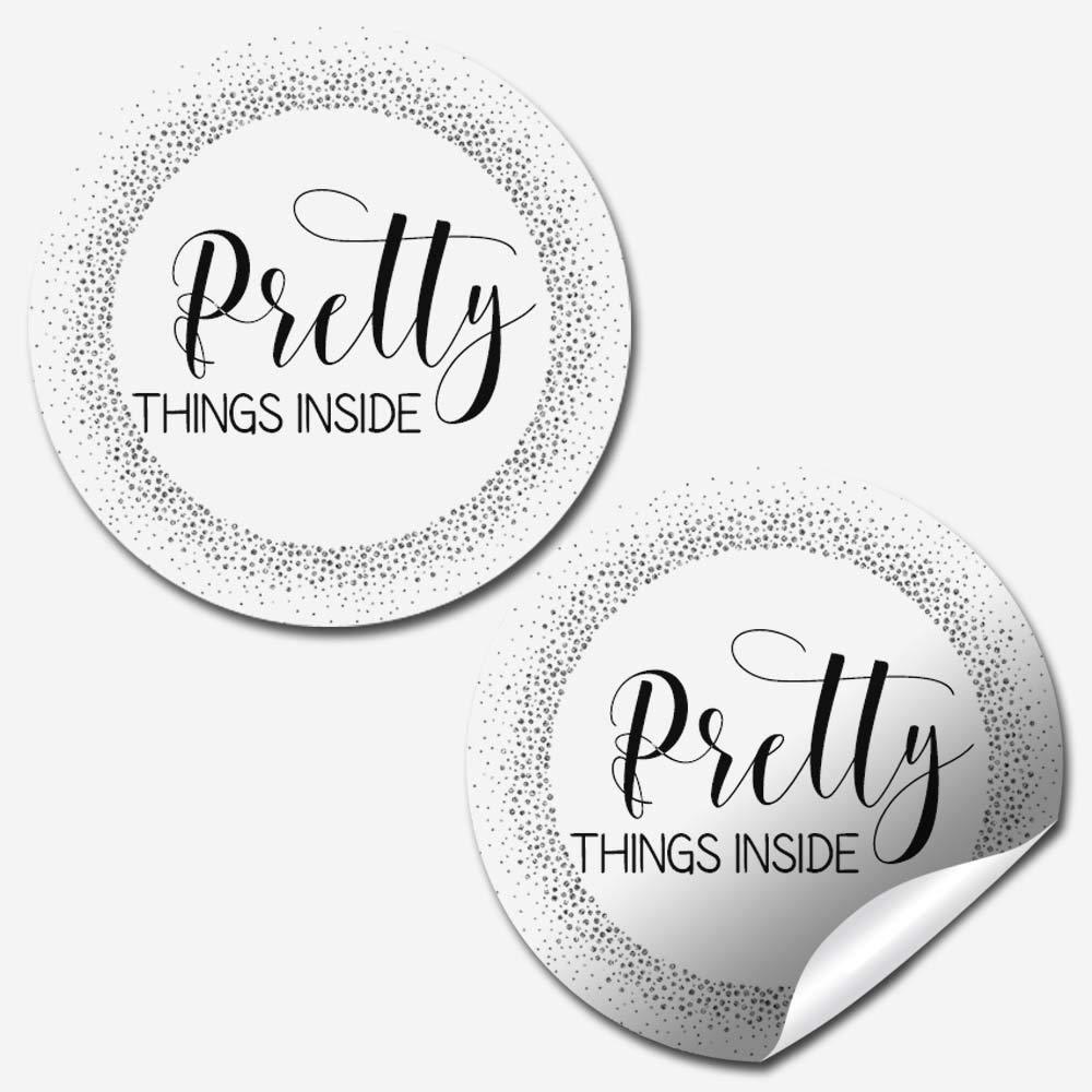 Pretty Things Inside Sparkly Thank You Customer Appreciation Sticker Labels for Small Businesses, 60 1.5" Circle Stickers by AmandaCreation, Great for Envelopes, Postcards, Direct Mail, & More!