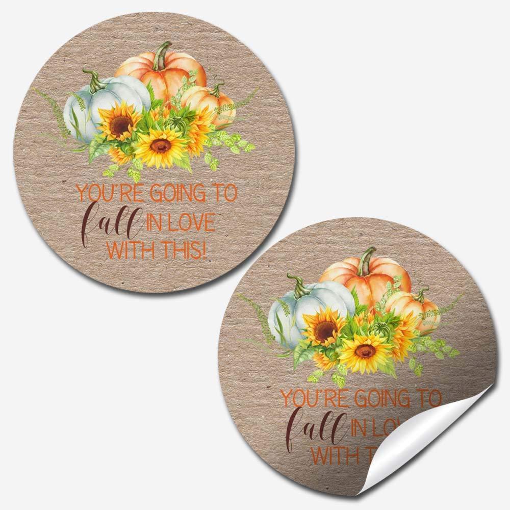 Fall Themed Sunflower & Pumpkins Thank You Customer Appreciation Sticker Labels for Small Businesses, 60 1.5" Circle Stickers by AmandaCreation, Great for Envelopes, Postcards, Direct Mail, & More!